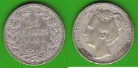 Niederlande 25 Cents Wilhelmina 1890-1948, hübsch -