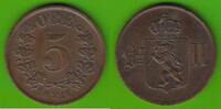 Norwegen 5 Öre Oscar II. 1872-1905, sehr hübsch, seltene Qualität -