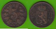 Norwegen 5 Öre Oscar II. 1872-1905, seltener Jahrgang -