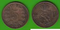 Norwegen 5 Öre Oscar II. 1872-1905, seltenster Jahrgang dieses Typs -