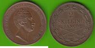 Schweden 2 Skilling banco Oscar I. 1844-1859, sehr hübsch, selten in dieser Qualität -