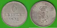 Hessen-Kassel 6 Kreuzer Wilhelm II. und Friedrich Wilhelm 1831-1847, hübsch, selten -