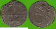 Hessen-Darmstadt 1 Kreuzer 1805 Ludwig X. 1790-1806, h&uuml;bsch ss-vz, Zaine... 23,95 EUR  Excl. 4,00 EUR Verzending