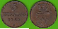 Mecklenburg-Schwerin 3 Pfennige 1863 Friedrich Franz II. 1842-1883, sehr... 22,49 EUR  Excl. 4,00 EUR Verzending