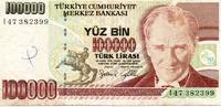 Turquie 100.000 Lira TURKEY - PICK 206 - 100 000 LIRA - Not dated - (1997) -