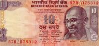 Inde 10 Rupees INDIA - PICK 89 b - 10 RUPEES - undated (1996) - LETTER M -