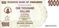 Zimbabwe 1.000 Dollars ZIMBABWE - PICK 44 - 1,000 DOLLARS - 01/08/2006 -