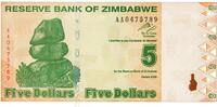 Zimbabwe 5 Dollars ZIMBABWE - PICK 93 - 5 DOLLARS - 02/02/2009 -