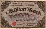 Allemagne 1 Million Mark GERMANY - STADT KÖLN - 1 MILLION MARK - 1923 - SERIE A -