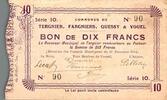 10 Francs 1914 France KOMITAT 02700 – TERGNIER – FARGNIERS – QUESSY – VOUEL – 10-Franc-Anleihe – 29.11.1914 – Serie 10 SS