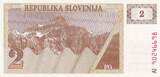 Slovenia  2 Tolarjev - Mountain - 1990 - Serial AJ UNC