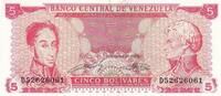 Venezuela 5 bolivares 5 Bolivares - Simon Bolivar - F de Miranda - 1989 - Serial D - P.70b -