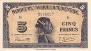 French West Africa  5 Francs - African - 1942 - Letter U - P.28a UNC