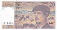 France  20 Francs - Debussy - 1990 - Serial R.027 XF