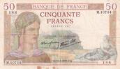 France 1939 50 Francs Ceres - 10-08-1939 - Serial M.10744 FF+