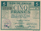 5 francs 1940 Frankreich 5 Francs , Colmar Chambre de Commerce, serial A I / ST