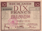 10 francs 1940 Frankreich 10 Francs , Colmar Chambre de Commerce, Serial A - 1940 I / ST