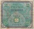 France 2 francs 2 Francs Allied Military Currency (Flag) - 1944 No Serial - F -