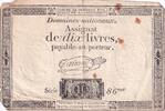 France 1792 10 Livres Black - Watermark Fleur de Lys - (24-10-1792) - Sign. Taisaud - Serial 86 FF