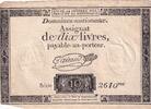 France 1792 10 Livres Black - Watermark Fleur de Lys - (24-10-1792) - Sign. Taisaud - Serial 2610 VF