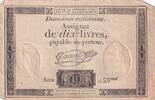 France 1792 10 Livres Black - Watermark Fleur de Lys - (24-10-1792) - Sign. Taisaud - Serial 459 VF