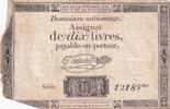 France 1792 10 Livres Black on white Watermark Republique (24-10-1792) - Sign. Taisaud - Serial 12189 FF