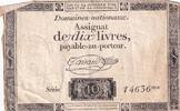 France 10 livres 10 Livres Black on white Watermark Republique (24-10-1792) - Sign. Taisaud - Serial 14636 -