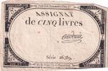 France 5 livres 5 Pounds 10 Brumaire Year II (31.10.1793) - Sign. Audouin - Serial 26389 FF