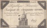 France  50 Livres - 14 December 1792 - French Republic - Sign. François - Serial 2921 FF