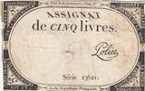 France 5 livres 5 Pounds - 10 Brumaire Year II (31.10.1793) - Sign. Police - Serial 13621 FF