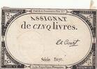 France 5 livres 5 Pounds - 10 Brumaire Year II (31.10.1793) - Sign. Le Court - Serial 5070 VF