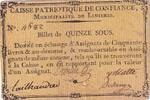 France  15 Sous - Cher - Linieres Caisse Patriotique - 1792 VF