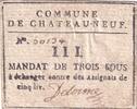 France  Mandat de 3 Sous - Eure et Loir - Commune de Chateauneuf - 1792 VF