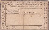 France 5 sous 5 Sous - Haute-Garonne - Billet de Ville de Saint-Gaudens - 21-07-1792 -