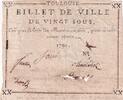 France  20 Sous - Haute-Garonne - Billet de Ville de Toulouse - False - 1791 VF