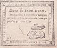 France 3 livres Bon de trois livres - Seine Maritime - Association Patriotique - 1792 XF