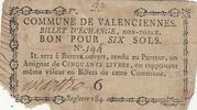 France  6 sols - Nord - Non-forced exchange ticket - Municipality of Valenciennes - ND FF
