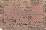France  5 sous - Puy de dôme - Municipality of Cebazat - 1792 VF