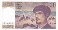 France  20 Francs - Debussy - 1983 - Serial P.010 AU
