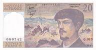 France  20 Francs - Debussy - 1985 - Serial Q.015 AU