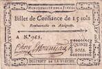 France 15 sols 15 Sols - Sarthe - Municipalité de la Flèche - Serial A - 1791 -