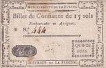 France  15 Sols - Sarthe - Municipalité de la Flèche - Serial B - 1791 VF+