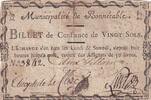France  20 Sols - Sarthe - Municipalité de Bonnetable - 1792 FF+