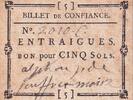 France 1790/1793 Voucher for 5 Sols - Billet de Confiance - Vaucluse - Entraigues - n°2010 VF