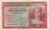 Spain 10 pesetas 10 Pesetas - Woman - Various serial - 1935 -