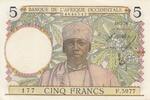 5 francs 1938 Französisches Westafrika 5 Francs - Coffee - Man weaver - 10-03-1938 - Serial F.5977 - P.21 II / VZ+