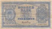 Norway 5 kroner 5 Kroner - Arms - Serial J - 1953 -