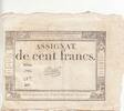 France 100 francs 100 Francs - 18 Nivose An III - (07.01.1795) - Sign. Massé - Sérial 4799 -