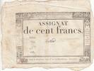 France 100 francs 100 Francs - 18 Nivose An III - (07.01.1795) - Sign. Lenoir - Serial 722 -