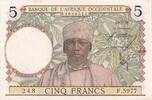 French West Africa 1938 5 Francs - Coffee - Man weaver - 10-03-1938 - Serial F.5977 - Number 248 XF
